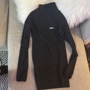 Black Bodycon Mini Dress with Mock Neck and Long Sleeves